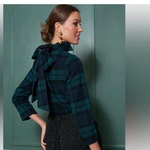Tuckernuck Teal and Navy Checkered Blouse